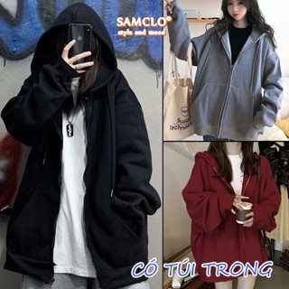 Áo khoác Hoodie Zip nam nữ SAM CLO - Áo khoác nỉ có mũ tay dài thu đông freesize dáng unisex HOODIE KHOÁ KÉO TRƠN