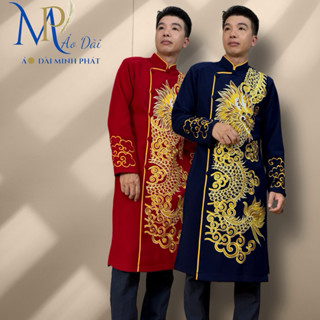 Áo dài cách tân nam Minh Phát vải Tuyết mưa cao cấp họa tiết thêu Rồng, Mặc sự kiện, lễ Tết MPT1002