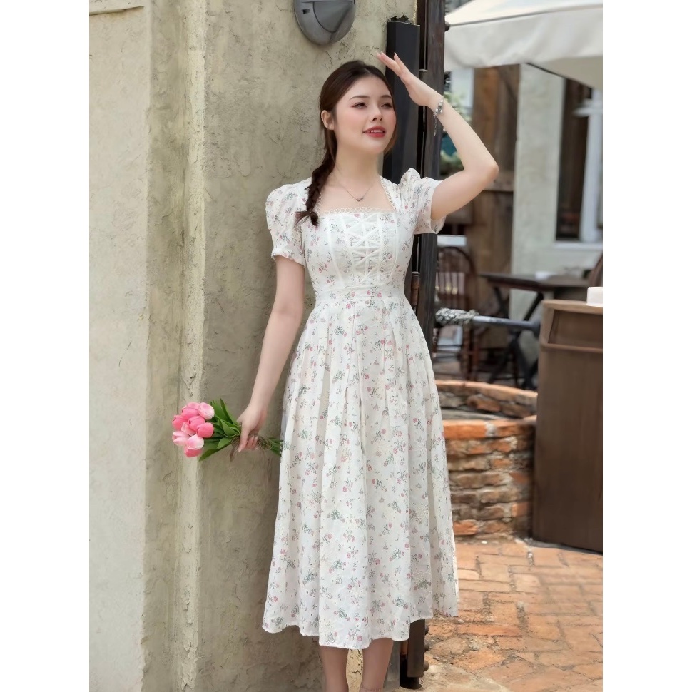Đầm Tiều Thư Bigsize nista Dáng Dài Chất Xô Thêu Hoa Đan Dây Ren Tay Bồng Bigsize từ 60-90kg XoTh04 | BigBuy360 - bigbuy360.vn
