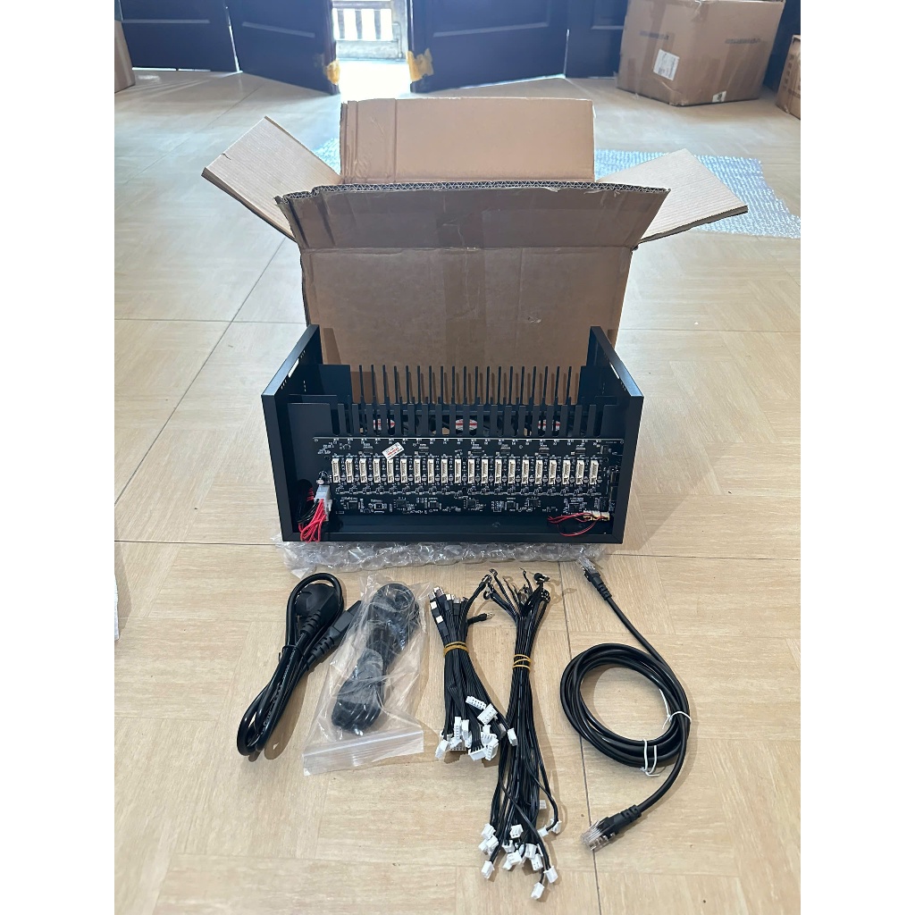 Bộ Box Phone Farm 2 chế độ LAN - USB đầy đủ phụ kiện cho 20 máy, Box mạch hở cắm chân socket ổn định