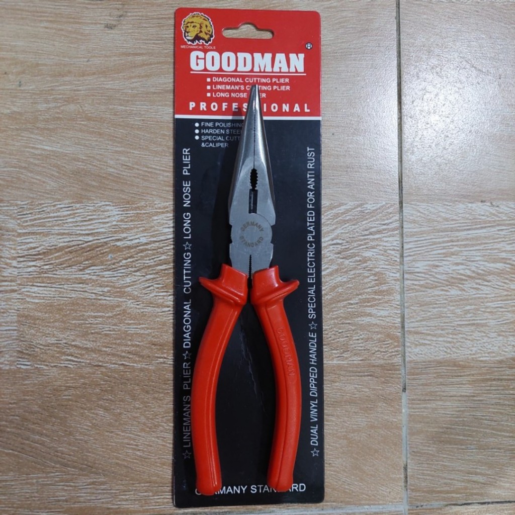 Kìm nhọn GOODMAN 8 inch, chất liệu thép hợp kim, tay cầm cao su chắc chắn, kẹp giữ đồ, kìm nhọn GM