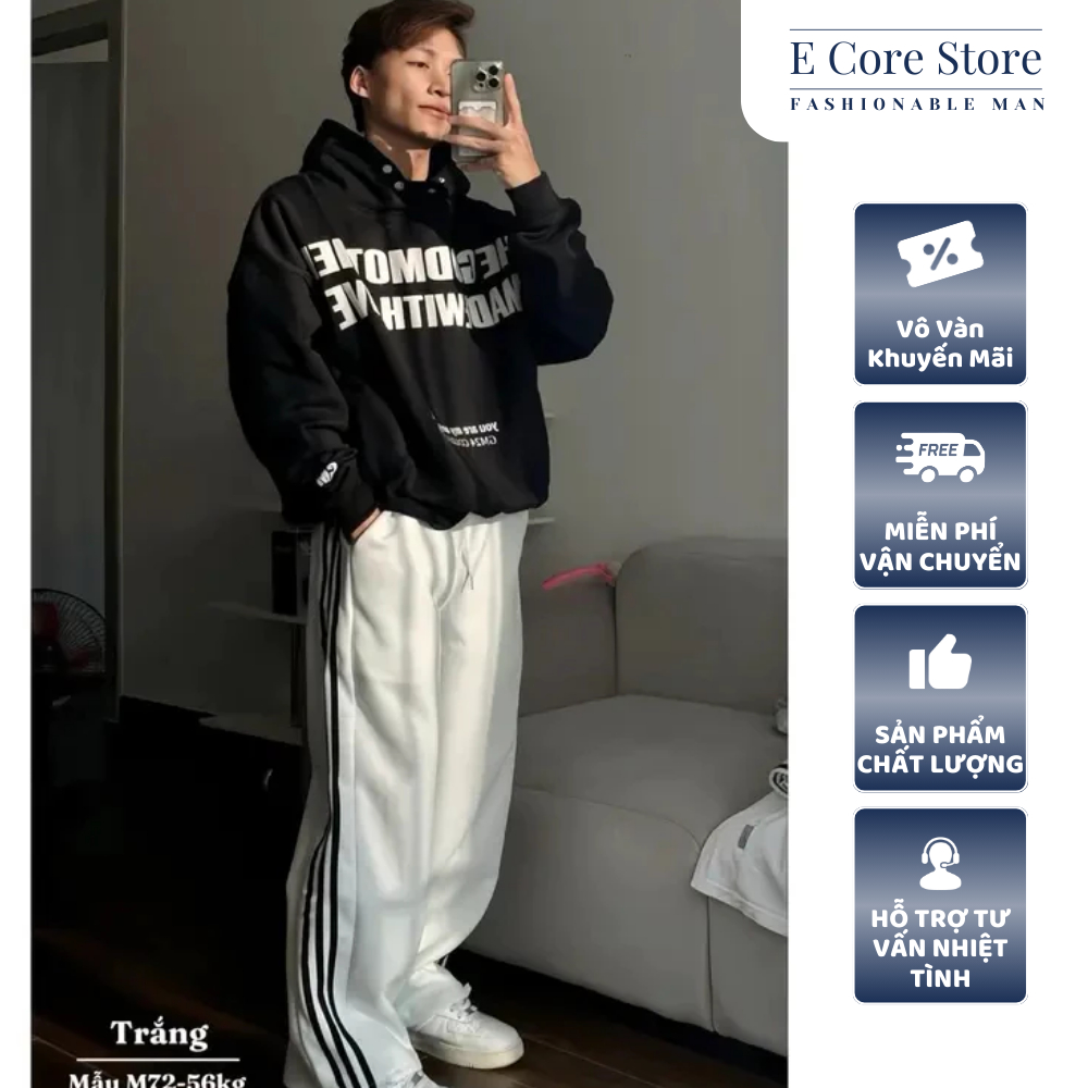 (Có Big Size) Quần nỉ 3 sọc thể thao Form rộng phủ giày chất liệu nỉ 2 da mềm mịn có dây rút điều chỉnh