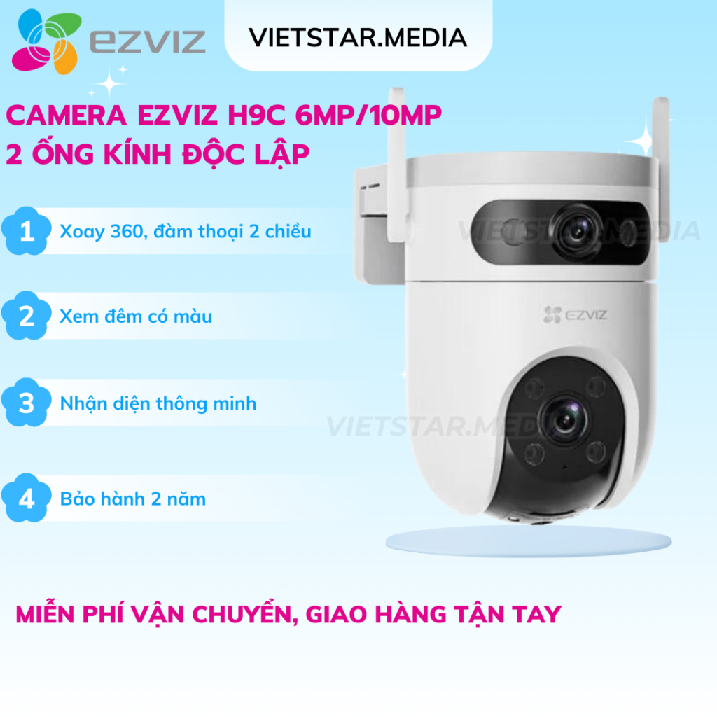 Camera WiFi EZVIZ 2 mắt H9c 6MP ( 3MP + 3MP ) Ngoài Trời Xoay 360,Đầy Đủ Tính Năng Thông Minh, Bảo H