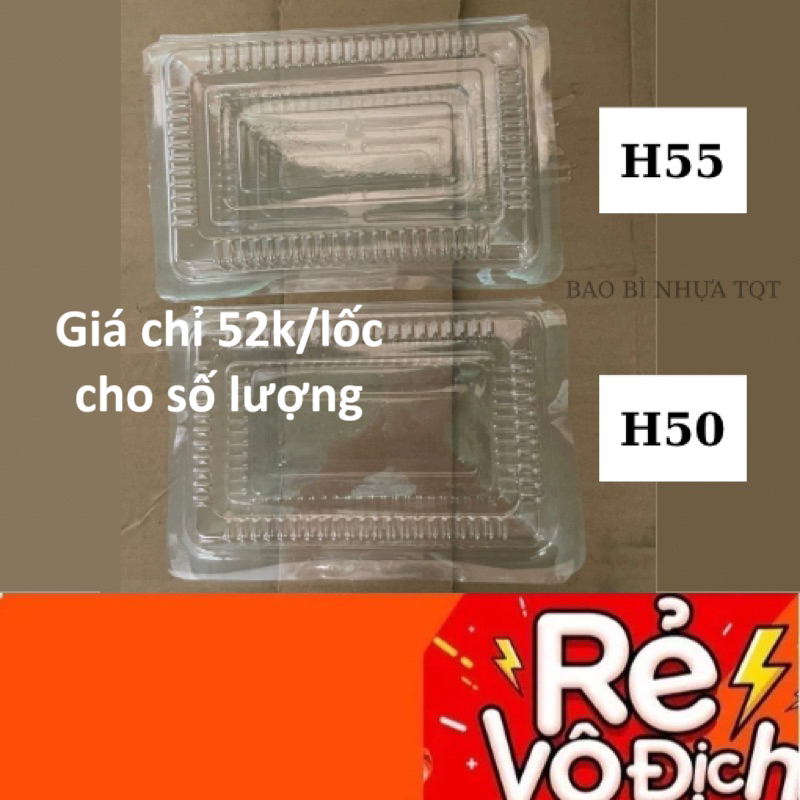 Sỉ COMBO LỐC 100 HỘP nhựa [MÃ H50; H55] đựng thực phẩm DÙNG 1 LẦN, hộp đựng sushi, bánh su, bánh tráng cuộn