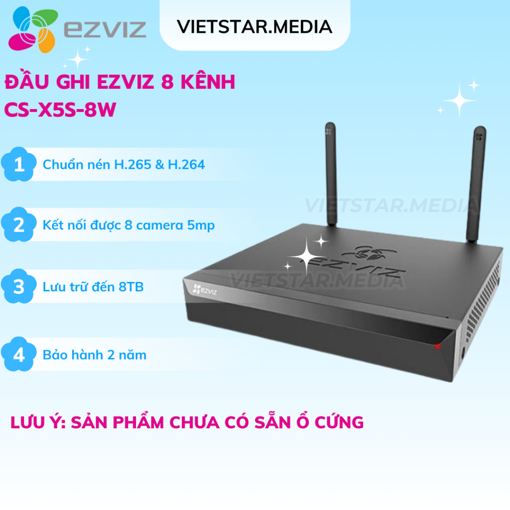 Đầu ghi hình EZVIZ 8 Kênh dành cho camera IP Wifi EZVIZ CS-X5S-8W - Bảo hành 2 năm, Hỗ trợ 8 kênh