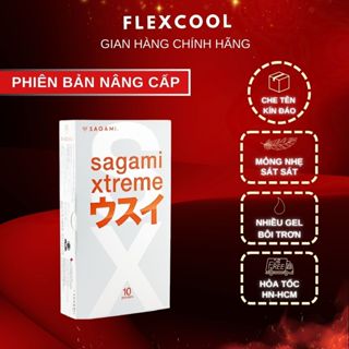 Bao cao su Sagami Xtreme Super Thin Nhật Bản không mùi, siêu mỏng, kéo dài thời gian - Hộp 10 cái
