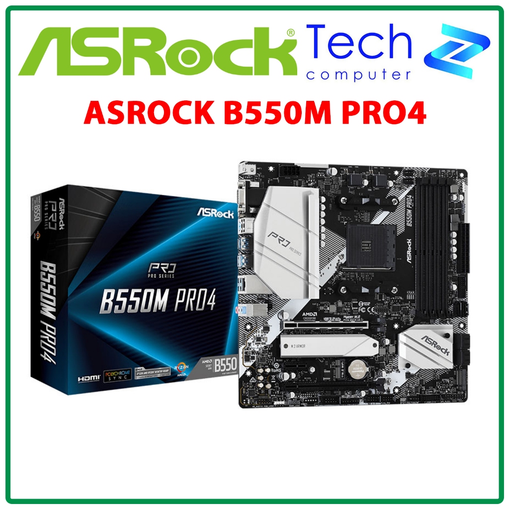 Mainboard ASRock B550M Pro4 – Socket AM4 – RAM DDR4 – M-ATX – Hỗ Trợ Ryzen Gen 3/4/5 – Chính Hãng