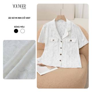 Áo sơ mi nữ Younger By Cardina chất ren cổ vest phối túi giả thanh lịch 5YARC12