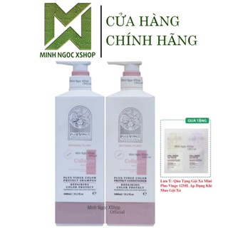  Cặp dầu gội xả phục hồi giữ màu tóc nhuộm Plus Vinge Collagen Color Protect Hồng 1000ML 