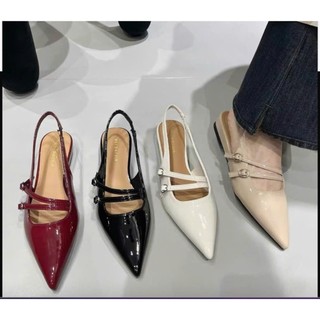 Slingback Bệt 2cm Quai Ngang Da Bóng Sang Chảnh Êm Mềm C256