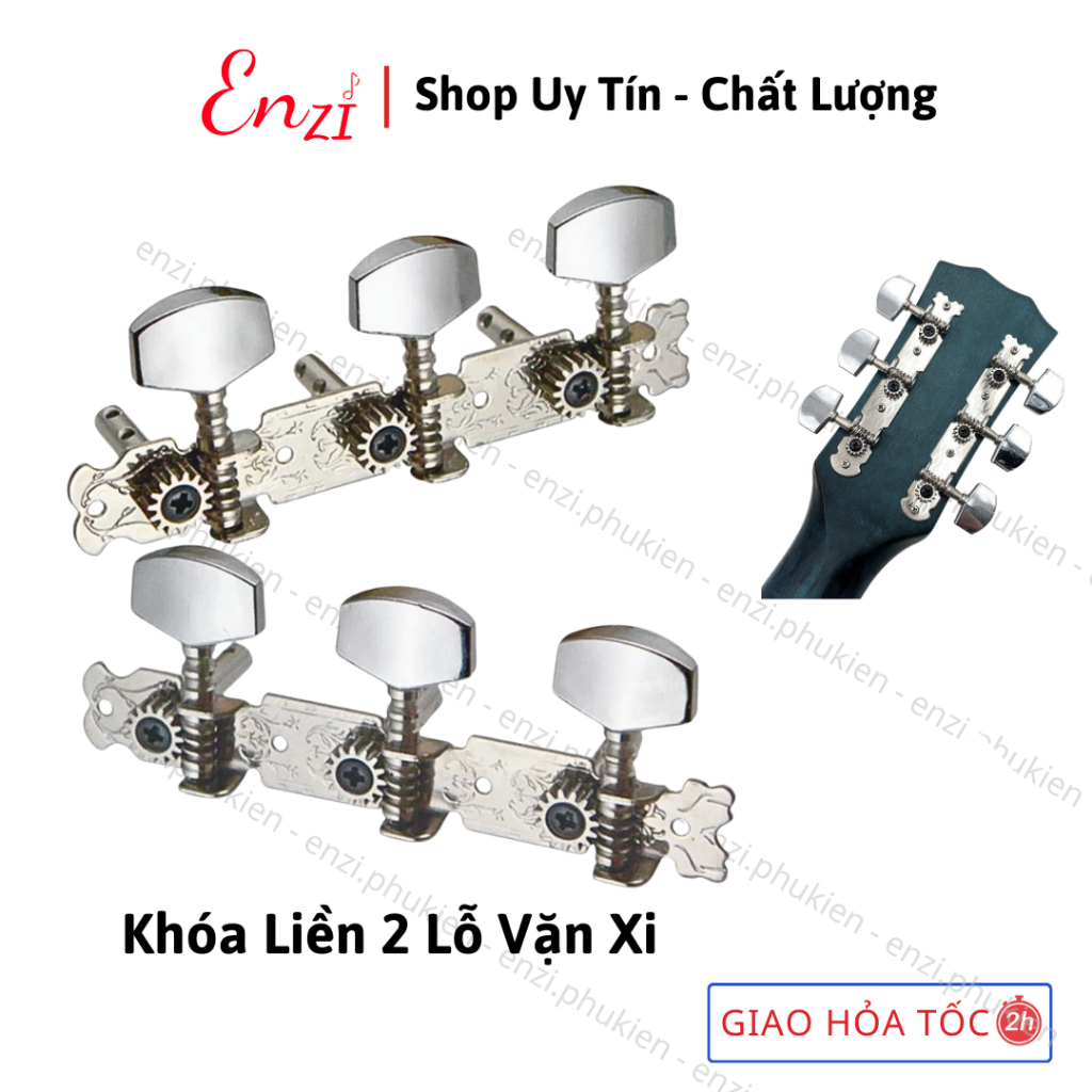 Khoá Đàn guitar acoustic khóa liền vặn xi 2 lỗ dùng cho đàn dây sắt kèm ốc vít Enzi