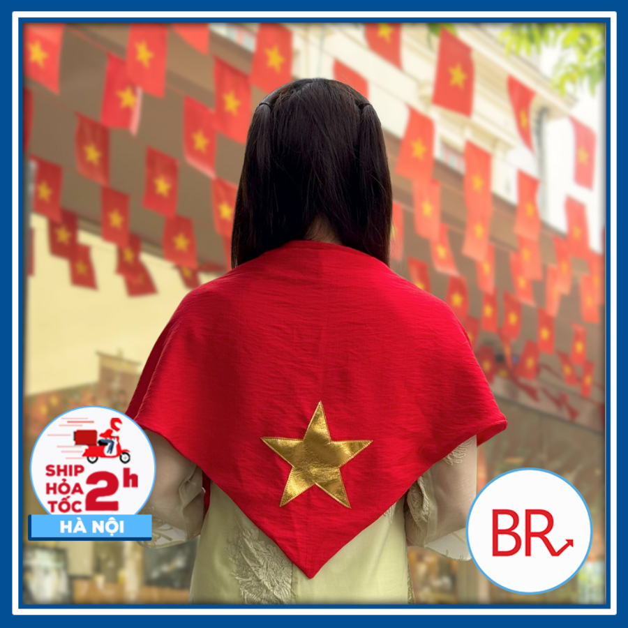 [30/4]Khăn Cờ Việt Nam- Khăn Quàng Đỏ Ngôi Sao Vàng Nhũ Da 2 Lớp–Khăn yêu nước Phụ Kiện Diễu Hành,Quốc Khánh 2/9 02792-2