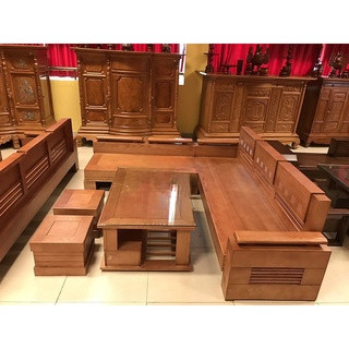 Bộ góc chữ L ,Bộ sofa góc tay trơn thanh lịch gỗ sồi Nga , BỘ BÀN GHẾ GỖ , BỘ BÀN ĐỐI GỖ SỒI