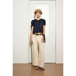 LIBÉ WORKSHOP - Quần jeans suông dài xắn gấu màu trắng kem