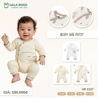 Bodysuit cho bé sơ sinh Ualarogo dài tay 0-12 tháng cài chéo vải Petit mềm mịn 2227