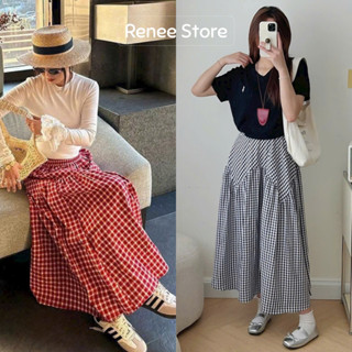 Chân váy kẻ caro midi dáng xòe, váy dáng dài cạp chun Renee Store - V0110