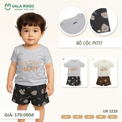Đồ bộ bé trai bé gái Ualarogo cộc tay 1-5 tuổi vải Petit mềm mịn co giãn 2228