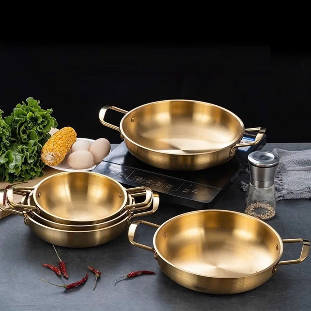 Nồi Nấu Mì Cay INOX Mạ Vàng, Chảo Đáy Sâu Chống Dính Làm Nồi Lẩu, Xào Nướng Tại Bàn, Dùng Được Bếp Gas, Bếp Điện, Bếp Từ