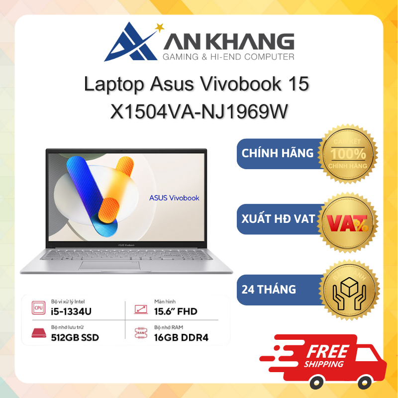 Laptop Asus Vivobook 15 X1504VA-NJ1969W (i5-1334U, 16GB, 512GB SSD, 15.6" FHD, Win11, Bạc) Chính hãn
