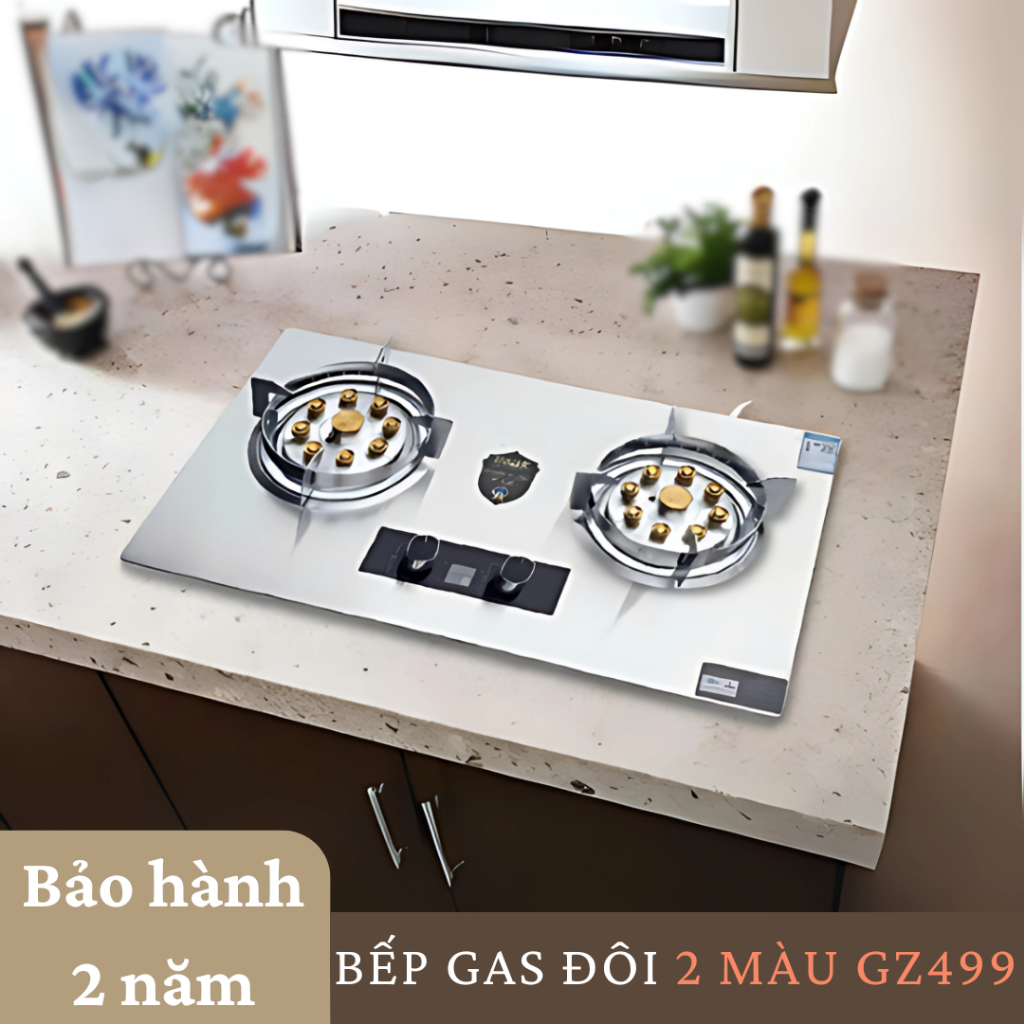 Bếp Gas Âm GZ499 Trắng/Đen – 9 Đầu Đốt Đồng, 2 Vùng Nấu, Tích Hợp Cảm Biến Ngắt Gas & Hẹn Giờ – Khóa