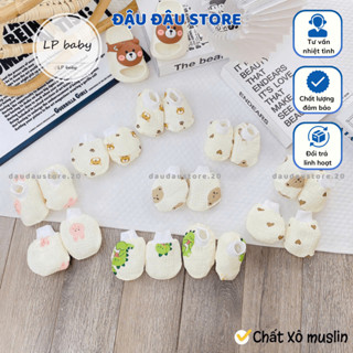 Bao Chân Bao Tay MUSLIN LP Cho Bé sơ sinh mềm mịn thoáng mát co giãn in họa tiết Đậu Đậu Store