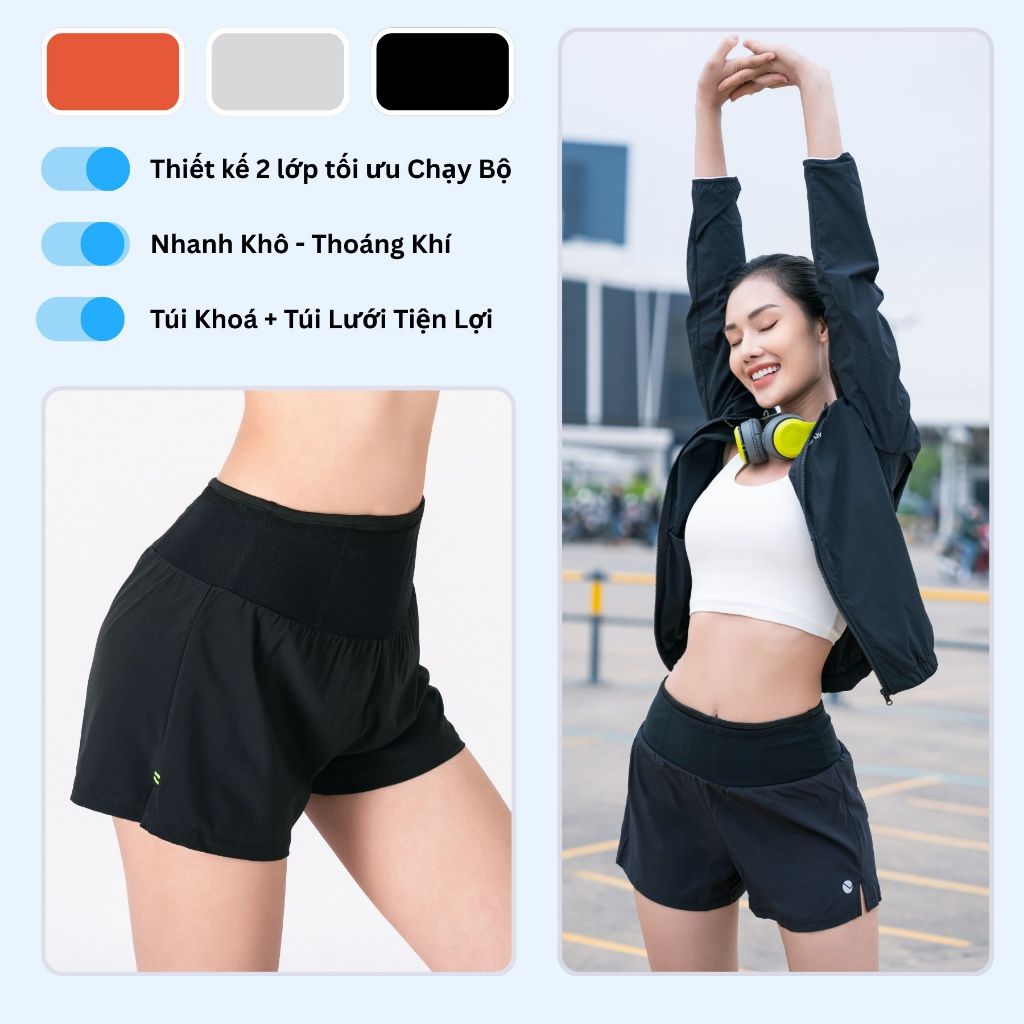 Quần Chạy Bộ Nữ 2 Lớp Livan Sport Cạp Cao Có Túi Đựng Đồ, Quần Running Thể Thao Nữ Thoáng Nhẹ, Co Gi