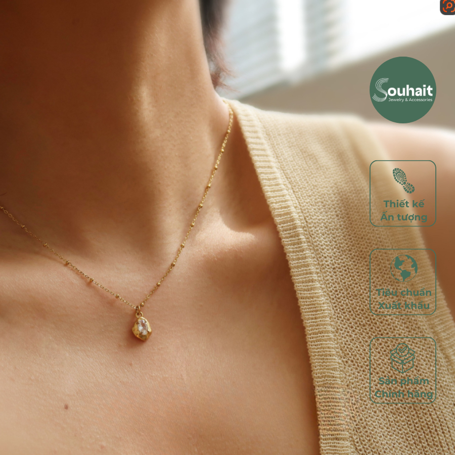 Dây chuyền nữ ROSEE NECKLACE SOUHAIT phủ vàng 18K, mặt dây đính đá CZ titan mạ vàng 18k - N6344