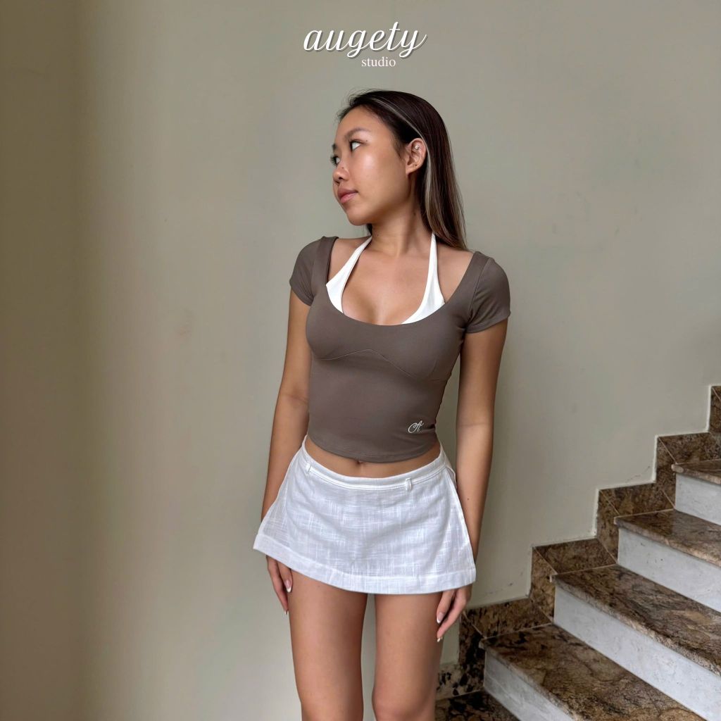 Áo Thun Croptop Tay Ngắn Thắt Dây Cổ Augety Studio, IVY Top | BigBuy360 - bigbuy360.vn