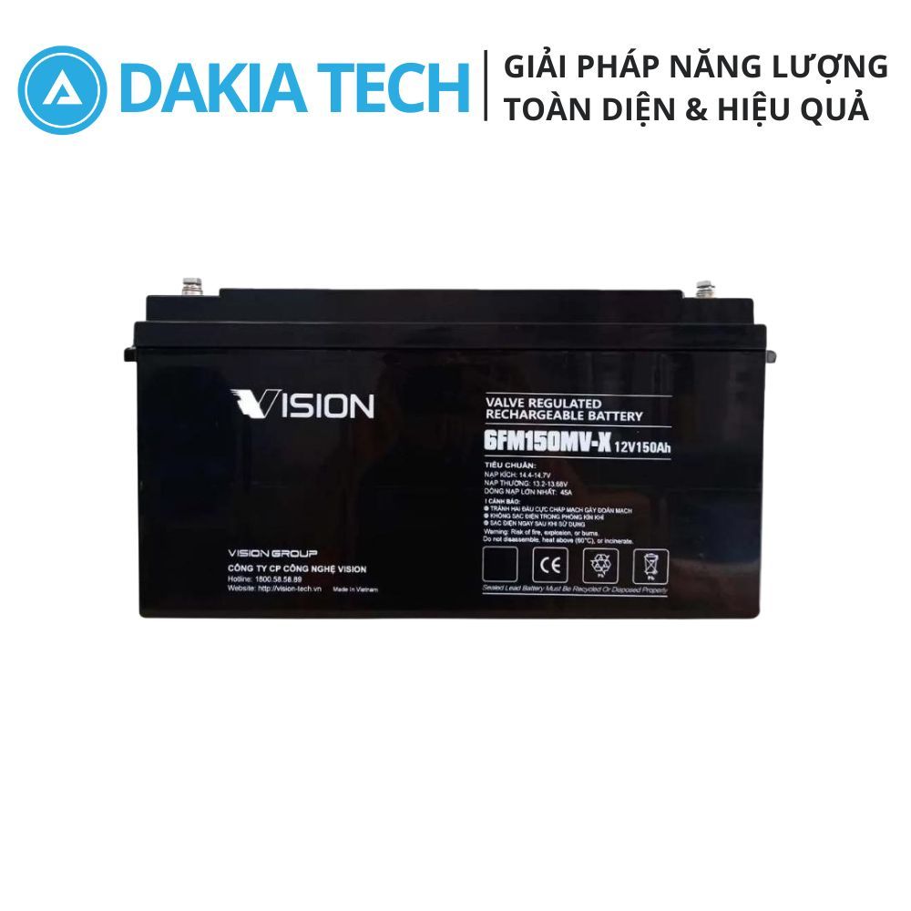 Ắc quy Vision 12V 150Ah Model 6FM150MV-X - Phù hợp cho hệ thống lưu trữ điện dân dụng và công nghiệp
