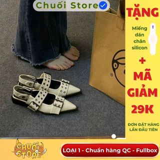   BẢN XỊN CHUẨN QC  Giày mũi nhọn nữ hở gót LOẠI 1 đế thấp dáng sục xinh chân kiểu âu mỹ mix đồ sang chân 
