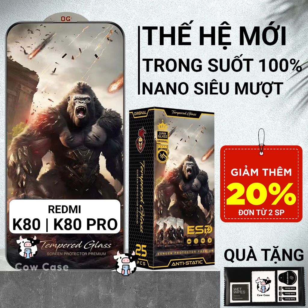 Cường lực Redmi K80, K80 Pro, K80 Ultra 5G Cowcase chiến binh full màn | Miếng kính dán bảo vệ màn h