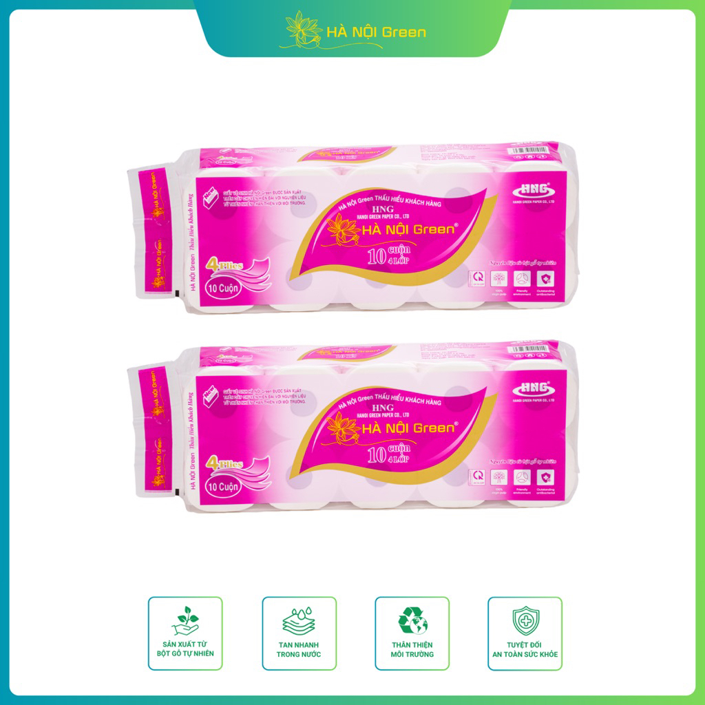 Combo 2 Bịch Giấy Vệ Sinh Hà Nội Green Dây 10 Cuộn 1 Bịch Hàng 4 Lớp ( Có Lõi Và Không Lõi )