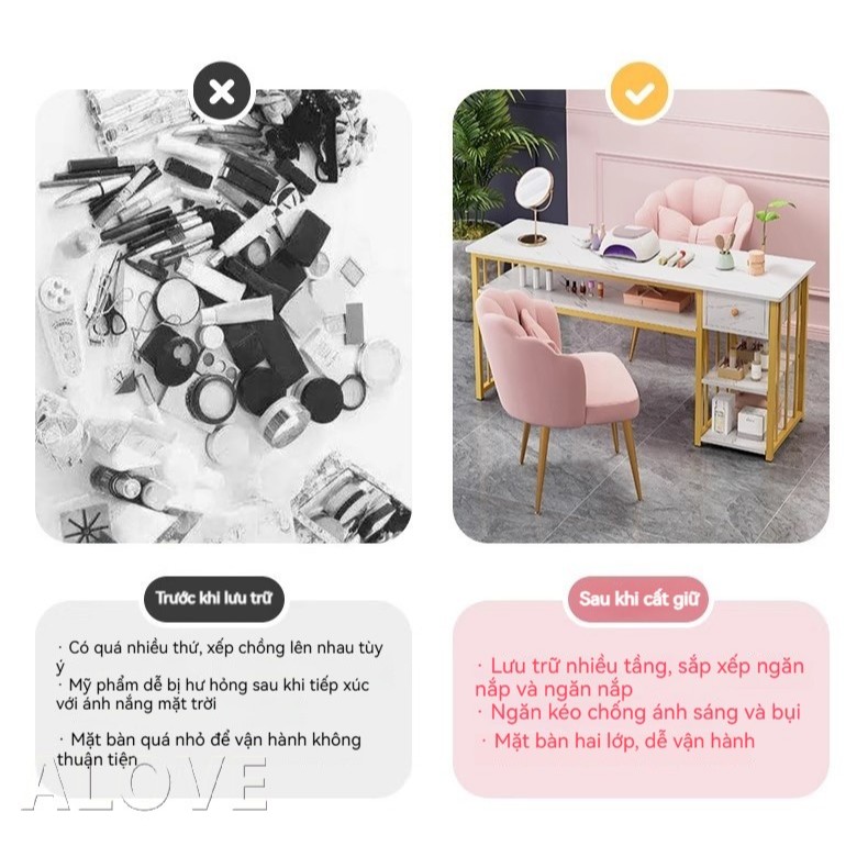 Bàn Nail Salon Thiết Kế Sang Trọng Chất Liệu Cao Cấp, Nhiều Ngăn Kéo Phù Hợp Tiệm Chuyên Nghiệp | BigBuy360 - bigbuy360.vn