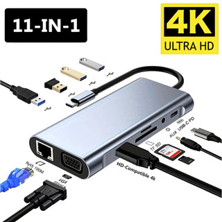  11 Trong 1 HUB Type C và HUB USB 3.0 tốc độ cao audio 3.5mm Adapter Cho Macbook Laptop HD PD Sạc Âm Thanh VGA RJ45 
