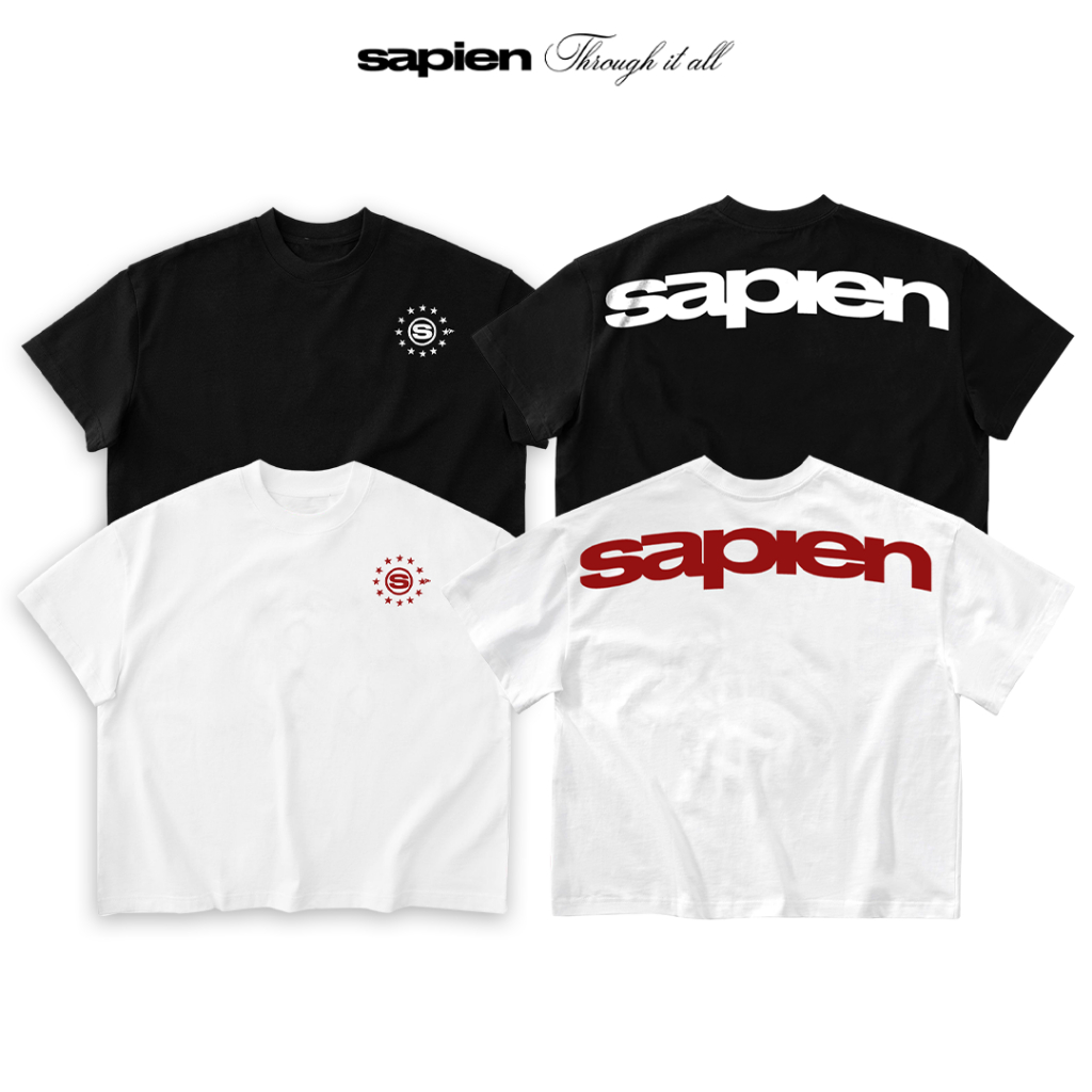 Áo thun form Boxy SAPIEN "OVP" vải Cotton Màu Đen, Trắng