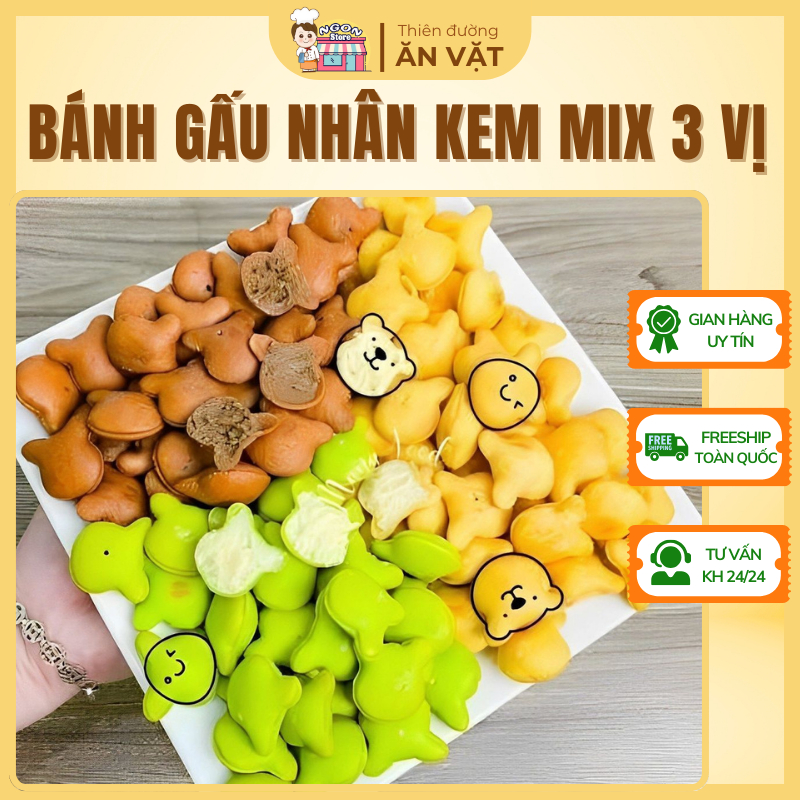 🌟HÀNG CHUẨN🌟 500G Bánh Gấu Mix 3 Vị - Bánh Gấu Nhân Kem Liên Hưng - Bánh Gấu Kem - Ăn Vặt Tuổi Thơ