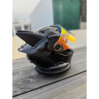    2 Đèn led   MŨ BẢO HIỂM AGU ĐEN BÓNG GẮN TAI BATMAN+ ĐUÔI GIÓ CHÍNH HÃNG TẶNG TÚI ĐỰNG NÓN 