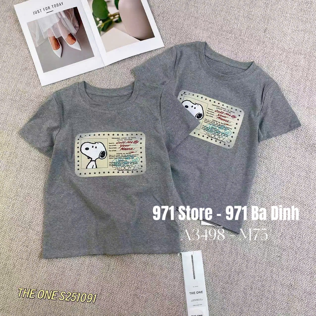 (Hỏa tốc) Áo Thun Tay Ngắn Form Vừa Họa Tiết Snoopy Xám 'CALL ME BY YOUR NAME'