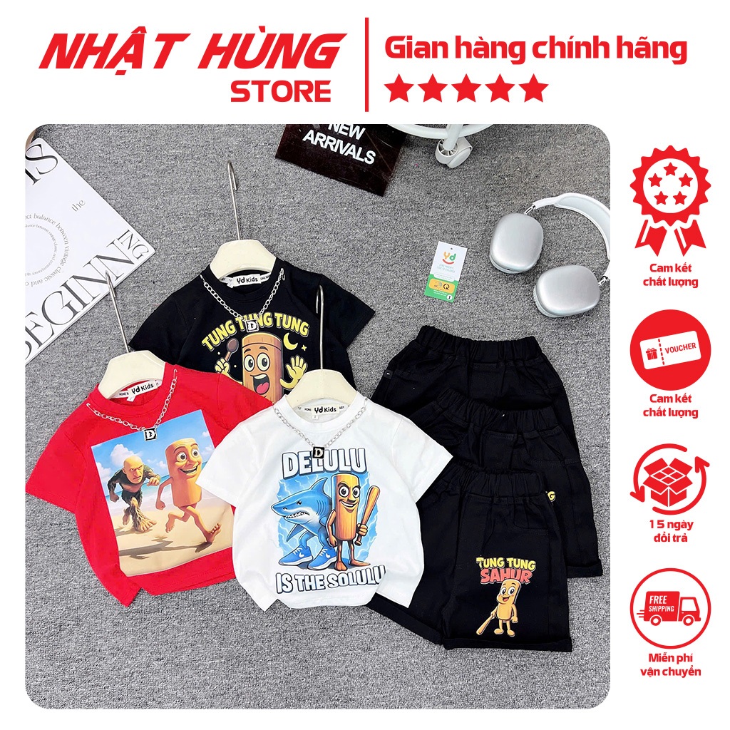 Bộ quần áo cho bé trai hình in BRAINROT, set áo phông quần short trẻ em hiệu Nhật Hùng từ 10-63kg - 