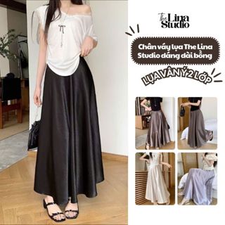 Chân váy lụa vân gỗ loại đẹp dày 2 lớp dáng maxi dài bồng bềnh có bigsize nữ mặc sang trọng CV012