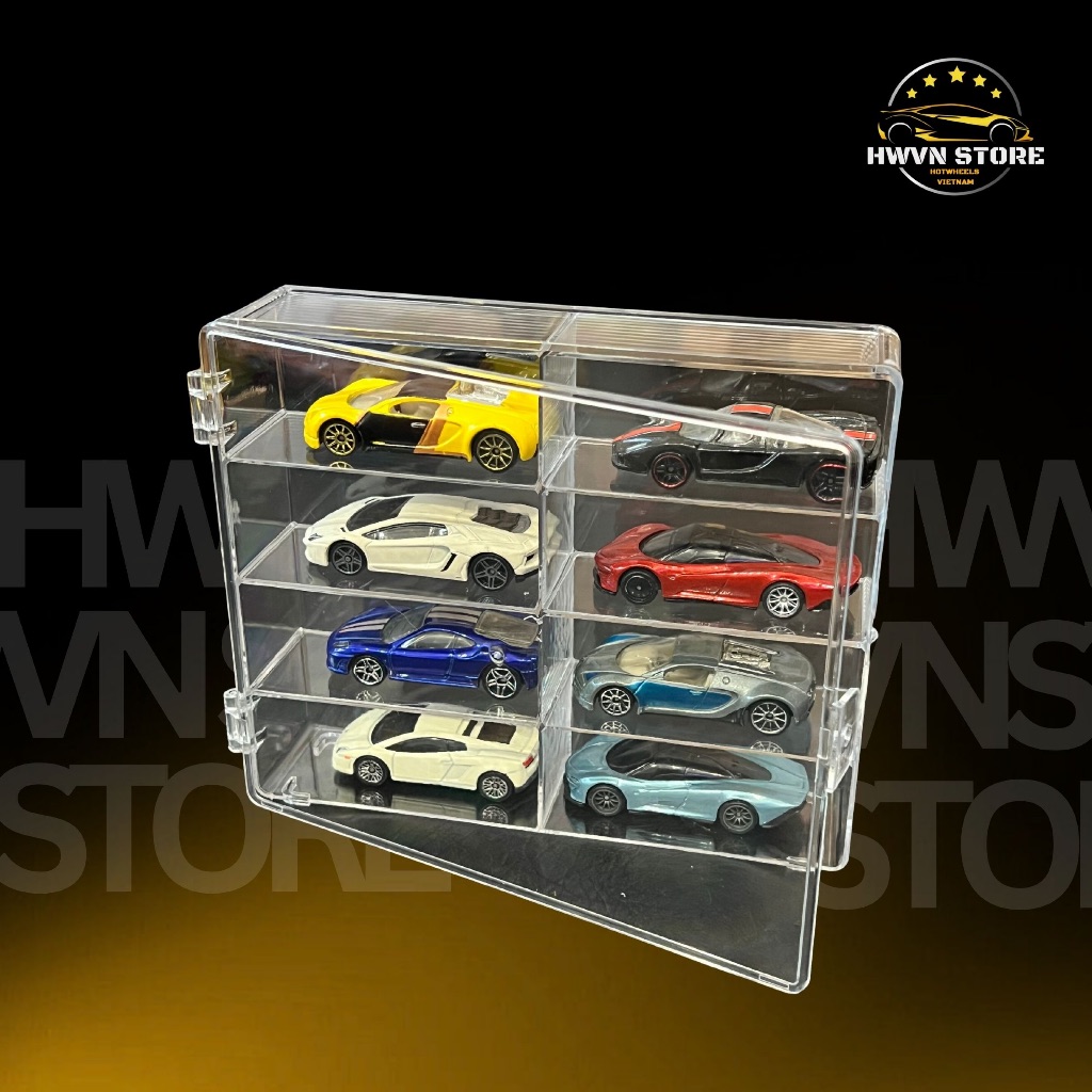 Hộp Trưng Bày Xe Mô Hình 1:64 – 8 Ngăn Mica Trong Suốt, Chống Bụi