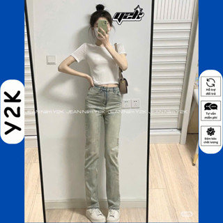 Quần Ống Đứng Nữ m50 Jean Cho NẤM LÙN 9 Tấc 90cm Lưng Cao Bò Rin Jeans Y2K