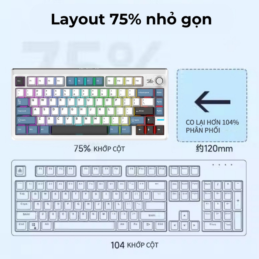 Bàn Phím Cơ Không Dây MKEPS F75 - 3 Chế Độ Bluetooth/USB/2.4G, Hot Swap, RGB 16 Triệu Màu | BigBuy360 - bigbuy360.vn