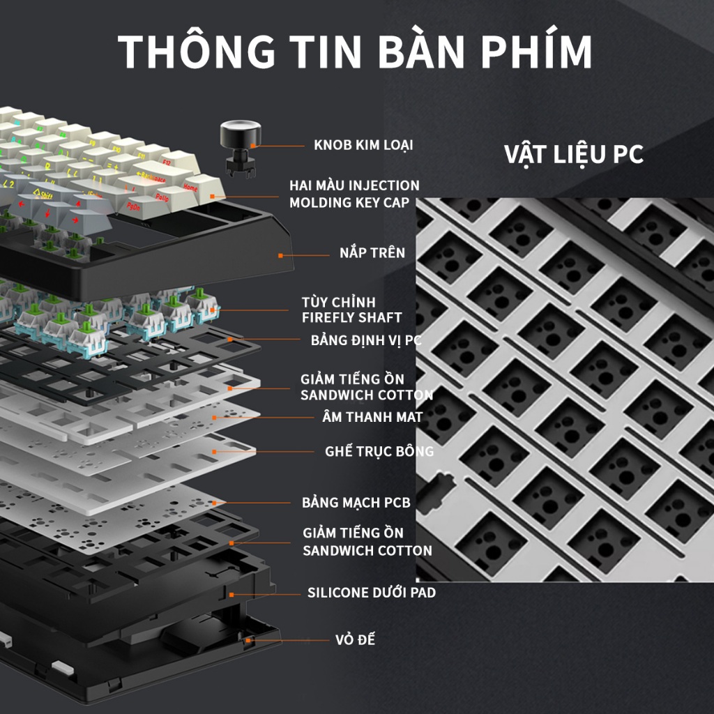 Bàn Phím Cơ Không Dây MKEPS F75 - 3 Chế Độ Bluetooth/USB/2.4G, Hot Swap, RGB 16 Triệu Màu | BigBuy360 - bigbuy360.vn