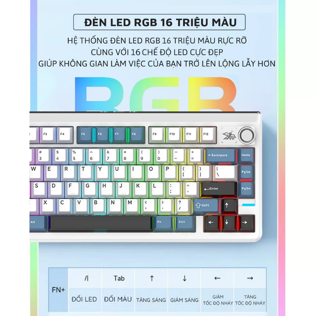 Bàn Phím Cơ Không Dây MKEPS F75 - 3 Chế Độ Bluetooth/USB/2.4G, Hot Swap, RGB 16 Triệu Màu | BigBuy360 - bigbuy360.vn
