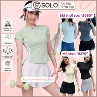 Áo Thun Tập Gym Pickleball Body Cổ Khóa Thể Thao Nữ Thun Co Giãn Thoáng Khí 8270 5030 SoloSportswear