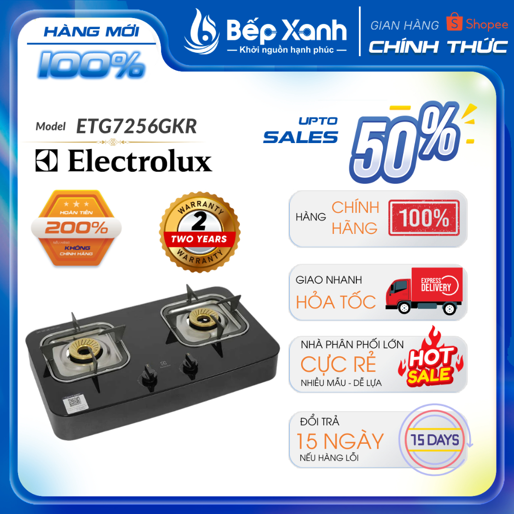 [FREESHIP HCM] Bếp Gas Dương 2 Vùng Nấu Electrolux ETG7256GKR - Tiết kiệm gas