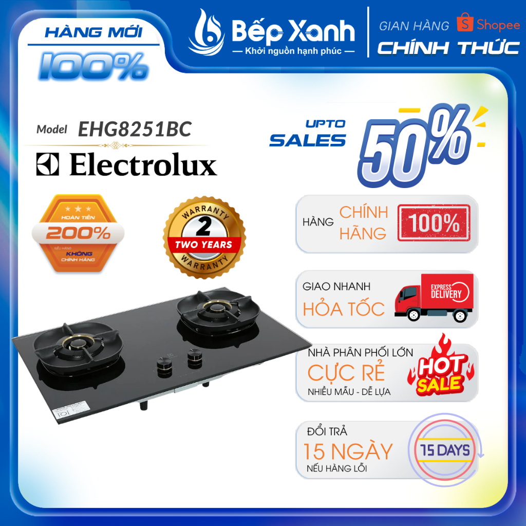 [FREESHIP HCM] Bếp Gas Âm 2 Vùng Nấu Electrolux EHG8251BC - Kính Cường Lực