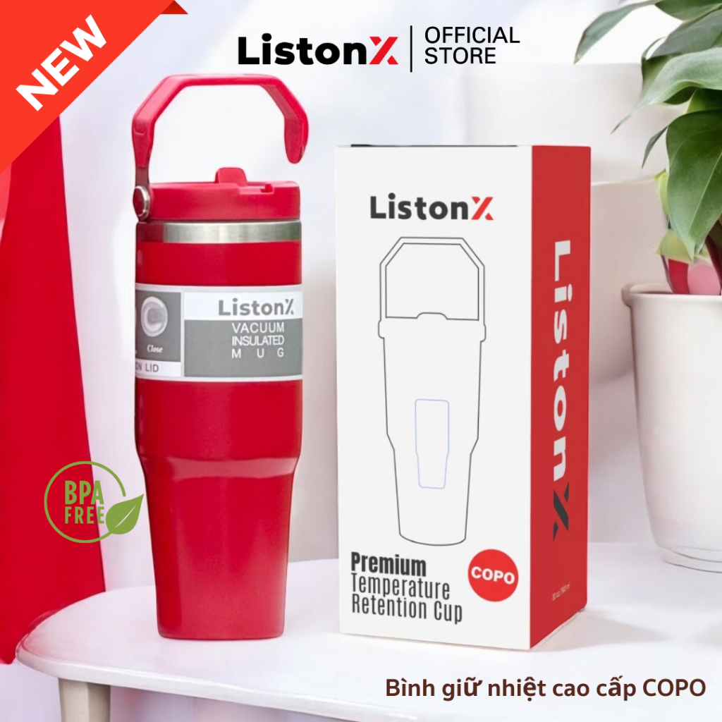 ListonX Bình giữ nhiệt COPO cao cấp dung tích 900ml |Thép không gỉ 304|Bình nước|Có ống hút, tay cầm