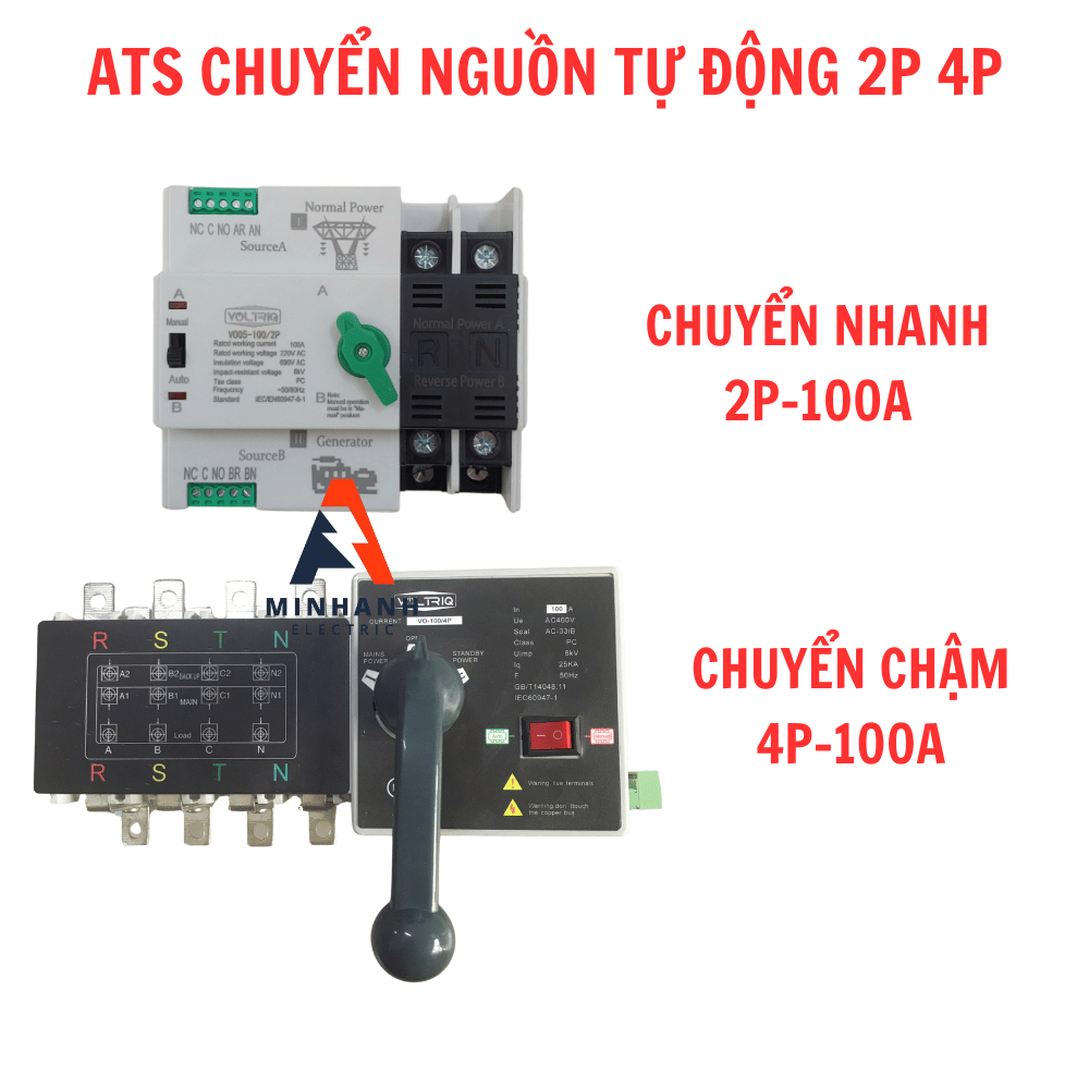 ATS chuyển nguồn tự động, ats đảo chiều tự động 2P-100A, 4P-100A
